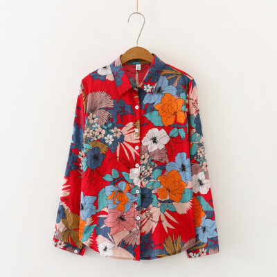 

Tailored Womens Multicolor Floral Printed Lapel Long Sleeve Button Down Shirt Tops