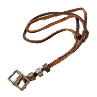 

European And American Personality Men Hollow Block Cow Leather Cord Necklace