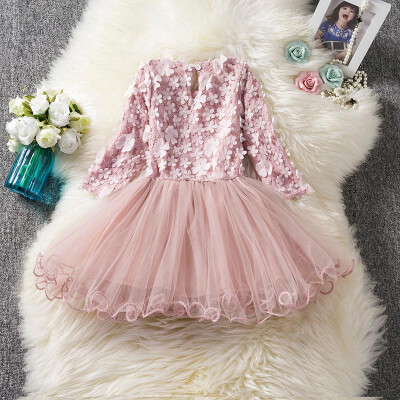 

Autumn Spring Baby Girls Long Sleeves O-neck dress Tutu Dress Kids Mesh Princess Dress 2-8 Years