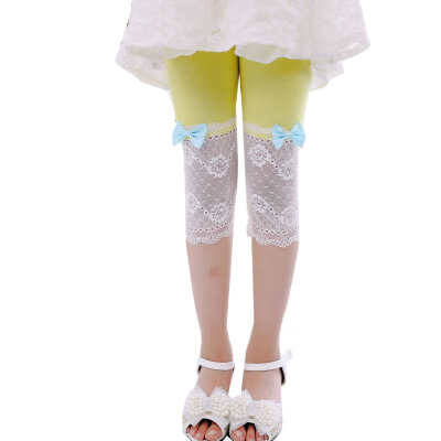 

Fashion Baby Girls Lovely Lace Bowknot Design Calf-Length Pants Cotton Stretch Summer Leggings 2019 New