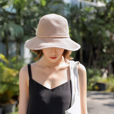 

Korean version of summer Joker fisherman hat tie bow straw hat womens summer small fresh knit beach holiday visor