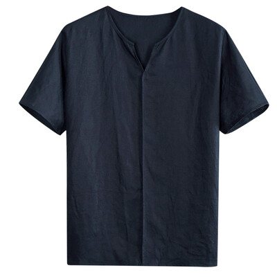 

Toponeto Mens Casual Blouse Linen T-shirt Loose O-neck Tops Short Sleeve Tee Shirt