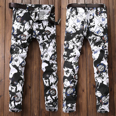 

Gobestart Spring&Summer Mens Casual Pants Trend Printed Pocket Jeans