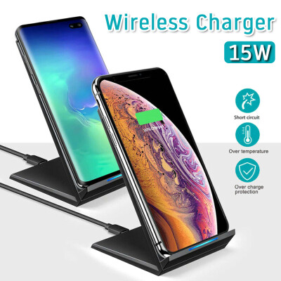 

15W Qi Wireless Fast Charging Phone Charger Stand Dock For iPhone Samsung S8 S10
