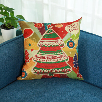 

Tailored Merry Christmas Print Pillowcase Linen Cotton Sofa Cushion Cover Home Decor
