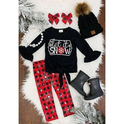 

Toddler Kids Baby Girls Infant Clothes T-shirt Tops Xmas Plaid Pants Outfits Set