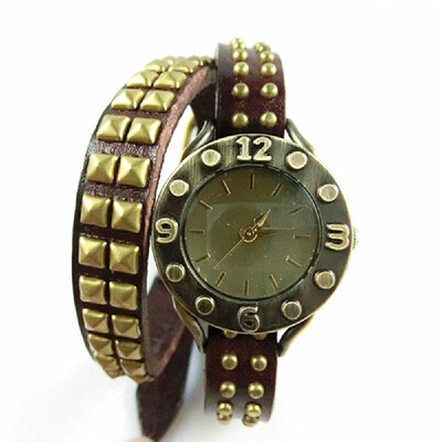 

Cowhide Korean version of the retro rivet watch gift girl Roman digital watch coffee