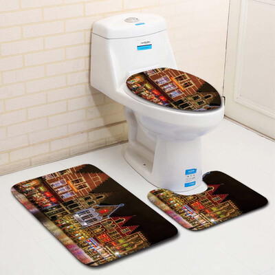 

〖Follure〗3PCS Fancy Santa Toilet Seat Cover&Rug Bathroom Set Christmas Decor