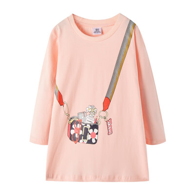 

New Autumn Casual Baby Girls Dress 3-8T Lovely Fake Bag Print Long Sleeve T-shirt Dress Kids Toddler Girl Dress