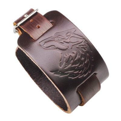 

Punk Rock Style Wolf Totem Print Leather Bracelet Trend Men Hand Jewellery Unisex Pair Bracelet