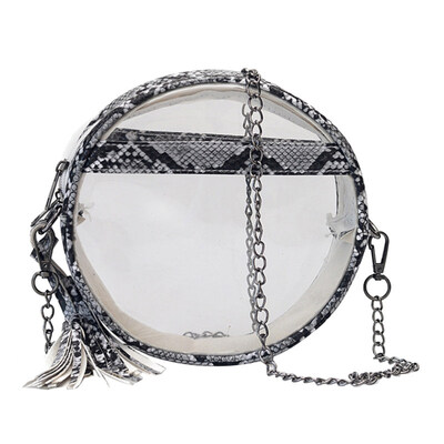 

Fashion Women Transparent Snakeskin Patchwork Small Round Crossbody Shoulder Bag