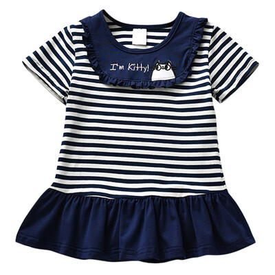 

Summer Girls Striped Short Sleeve Dresses Cotton Cartoon Cute Kids Party Dresses for Kids girls Princess Dress Tops Clothes