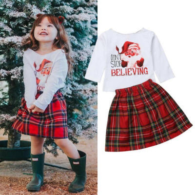 

AU Xmas Kid Baby Girl Christmas Tops T-shirt Plaids Tutu Skirts Dress Outfit Set