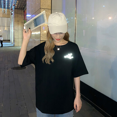 

Korean Style Stars Moon Pattern Reflective Tees Fashion Casual Womens Short-sleeved T-shirts