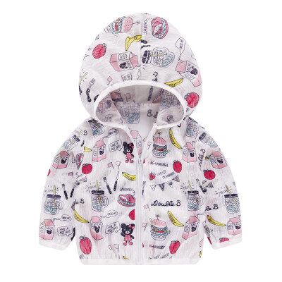 

Kids Sun Protection Clothing Coat Unisex Cute Cartoon Print UV Protection Quick Dry Thin Jacket with Hooded Zipper Baby Coat