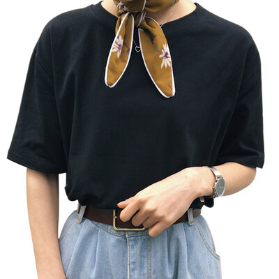 

Solid Color loose Casual Female Shirt College Wind O-neck Short-Sleeved T-Shirt Female