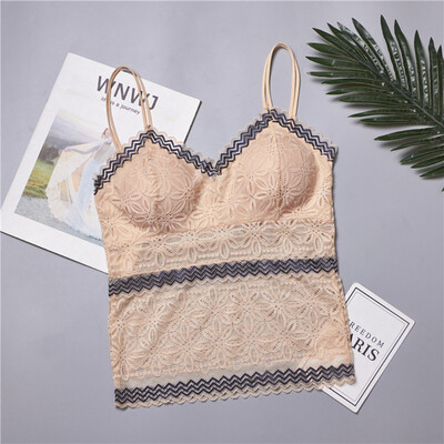 

Floral Embroidery Lace Top Lingerie Women Transparent Sexy Full Cup Padded Spaghetti Strap Lacy Tops Female Comfy Underwear