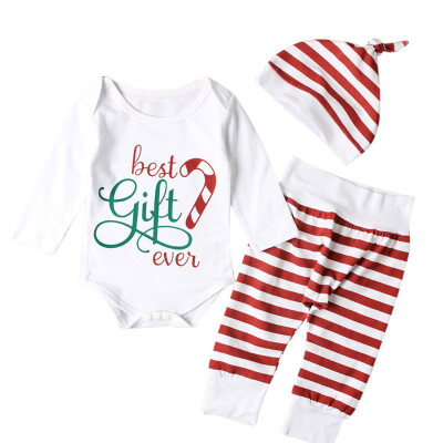 

Baby Sets Autumn Baby Boy Girl Cute Christmas Letter Pattern Long Sleeve Tops Romper Trousers Hat Outfits Set