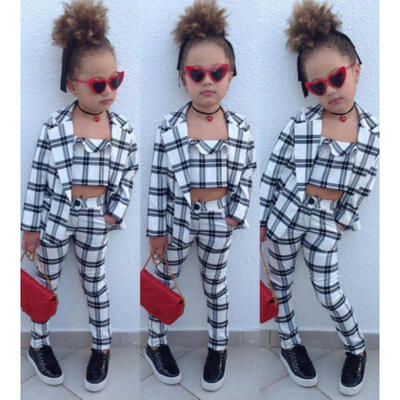 

Mode Kinder Baby Mädchen Winter Kleidung Plaid Coat Tops Undercoat Pants Set