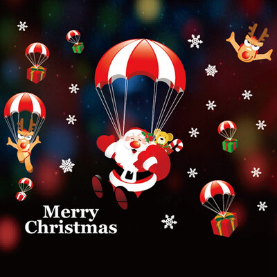 

2020 New Merry Christmas Window Shop Wall Sticker Decals Snowflake Santa Claus Home Wall Art Xmas Decor