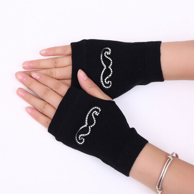 

New Fashion Unisex Winter Warm Knitted Crochet Gloves Black Pattern Series Long Fingerless Arm Warmers Gloves