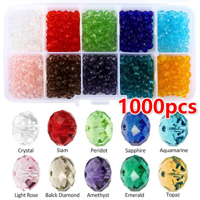 

1000pcs 10 Colors Crystal Glass Beads Finding Spacer Beads Shape Assorted Colors with Box 4mm Beads