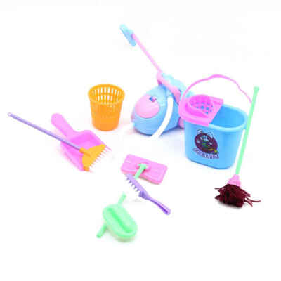 

9Pcs Household Girl Dolls Toys Cleaning Tools Kit Children Plastic Simulation Furniture Cleaner Set