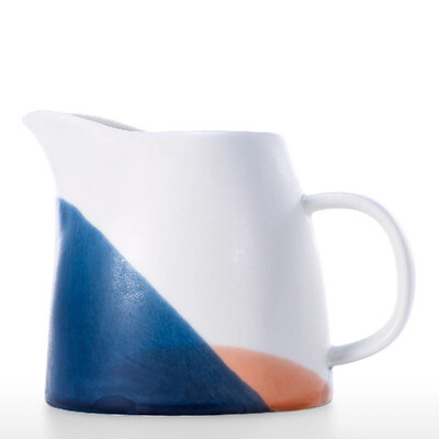 

Porcelain Creamer Pitcher with Handle Ceramic Creamer Pitcher Blue Orange White Small Creamer Pitcher
