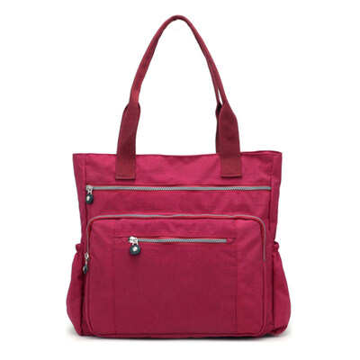 

Casual Women Solid Color Multi Pocket Zip Handbag Nylon Shoulder Storage Bag