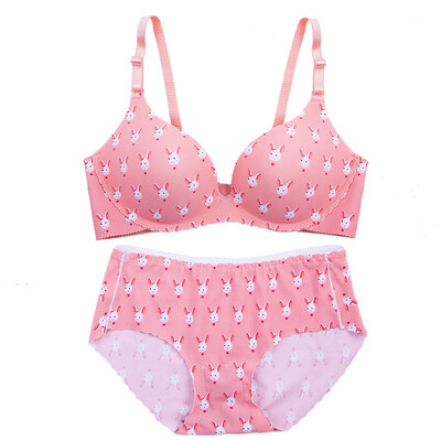 

Girl Seamless Bra Set Sweet Cartoon Bra Bralette Set Women Push Up Lingerie Bra Briefs Set Soft Underwear