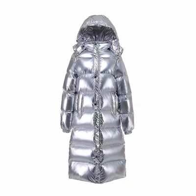 

Womens autumnwinter 2018 hot style silver cotton-padded long coat with thick warm down&hat down jacket