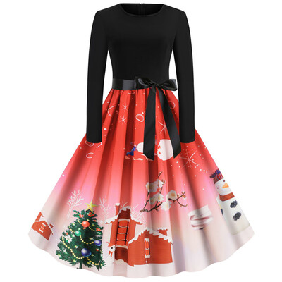 

Tailored Women Vintage Long Sleeve Christmas 1950s Housewife Evening Party Prom Dress