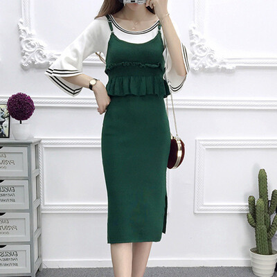 

maxi dress women Elegant Sleeveless Dress O-neck Stretch Ruffled Knitted Dress Sweet Harajuku Korean Clothes Female Vestidos