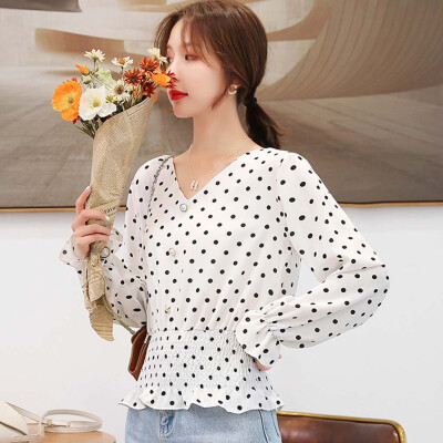 

Tailored New Fashion Chiffon Polka Dot Long Sleeved Blouse Casual Women Top