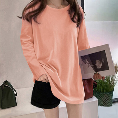 

Tailored Fashion Women Loose Solid Color Long Sleeve O-Neck Bottoming Shirt Casual Tops