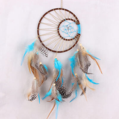 

1pcs Dream Catcher Decor Indian Double-circle Blue Dream catcher Wind Chimes Feather Pendant wall hanging home decoration