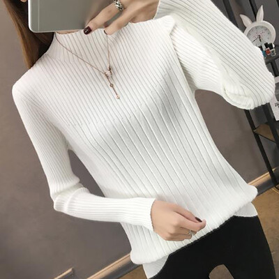 

Women Sweater Knitted Winter Sweater New Half-high Collar Sweater Women\s Color Slim Long-sleeved Pullover Sweater Tops