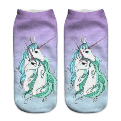 

1 Pair Women Low Cut Ankle Socks Funny Unicorn 3D Printing Socks Cotton Hosiery Printed Socks