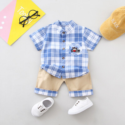 

Summer Children Baby Boys Clothes Sets Casual Short Sleeve Plaid Print Shirt TopsShorts Costume Set