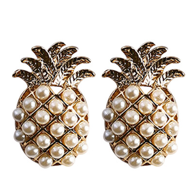 

1 Pair Cute Simulated Pearl Fruit Hollow Pineapple Shape Earrings Pretty Jewelry