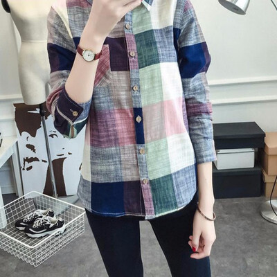 

2017 Hot Sale Ladies Female Casual Cotton Long Sleeve Plaid Shirt Women Slim Outerwear Blouse Tops Blusas Size Chemise Femme