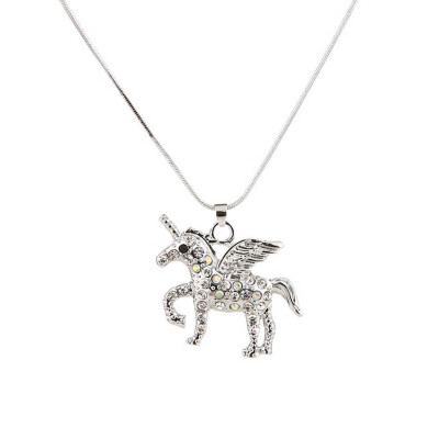 

Charm Woman Colorful Crystal Steed Horse Unicorn Pendant Necklace Sweater Chain