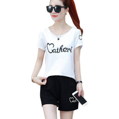 

Womens Summer Sets Fashion Letter Printed Sleeve T Shirt Pockets Shorts Loose Korean Female Casual Two Piece Sets