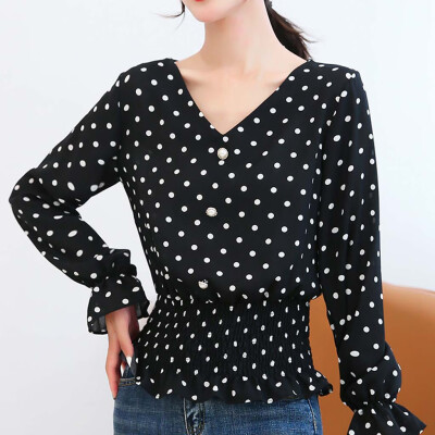 

Tailored New Fashion Chiffon Polka Dot Long Sleeved Blouse Casual Women Top