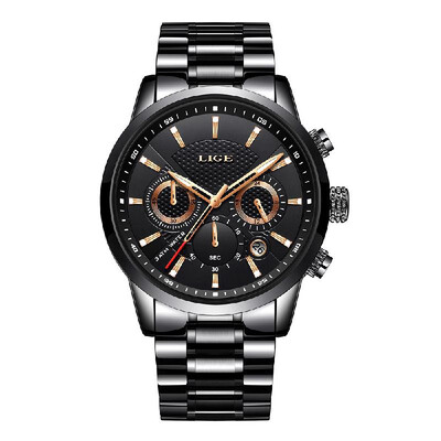 

LIGE 9866 Men Watch Quartz Business Simple Wristwatch Stainless Steel Strap 3ATM Waterproof Fashion Casual Male Watches Relogio Ma