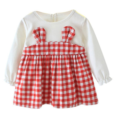 

Girls Dress Children Toddler Baby Girls Cotton Long Sleeve O-Neck Plaid Pattern Patchwork Dress Kids Autumn Casual Dresses