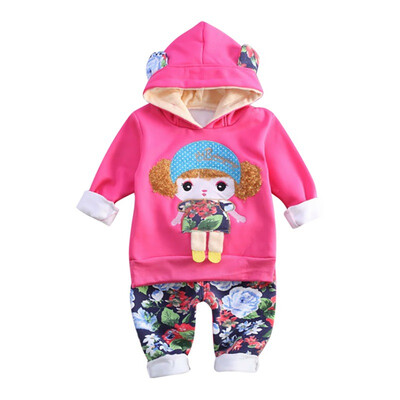 

Baby Girls Long Sleeve Cartoon Print Autumn Hoodie Thicken Sweatshirt TopsFloral Pants Casual Costume Set