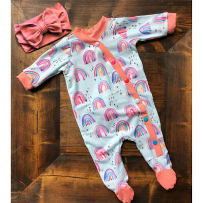 

Newborn Infant Baby Girls Rainbow Romper Bodysuit Outfits Clothes Headband Set
