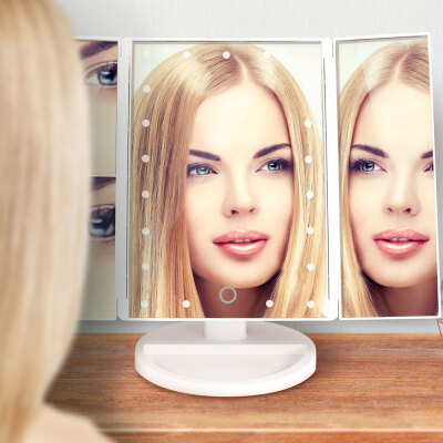 

22 LED Lighted Touch Screen Makeup Mirror 2x3x10x Magnification 180°Adjustable Stand for Countertop Bathroom Cosmetic Makeup