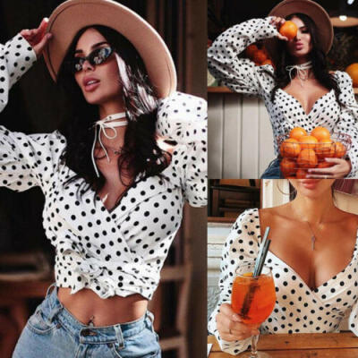 

AU Women Ladies Sexy Off Shoulder Deep V Long Sleeve Crop Tops T Shirt Autumn